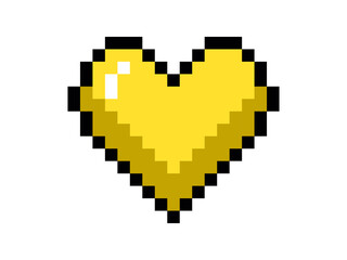 Isolated 8 bits pixel art love yellow heart flat icon