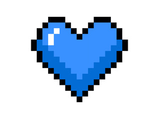 Isolated 8 bits pixel art love blue heart flat icon,