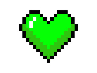 Isolated 8 bits pixel art love green heart flat icon
