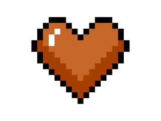 The isolated 8 bits pixel art love brown heart flat icon