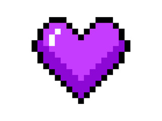 Obraz premium Isolated 8 bits pixel art love purple heart flat icon,