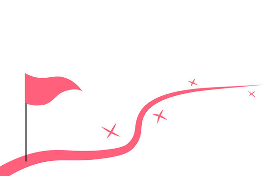 Bright pink flag stands along a curving path, guiding travelers.