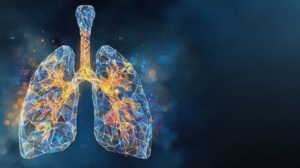 Stylized Low Poly Model of Human Lungs on Dark Gradient Background for Medical and Science Visuals