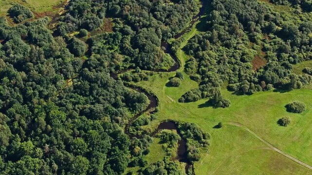 Top-down aerial view of Sventaja Valley marking Latvia Lithuania border
