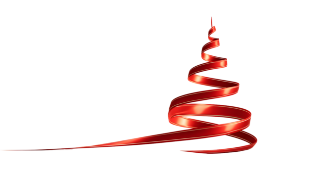 Shiny red ribbon spiraled in elegant upward shape for festive design
