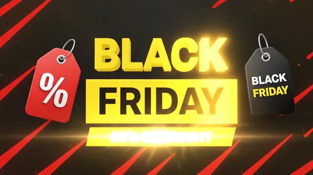 This vibrant Black Friday Sale advertisement features glowing yellow text, dynamic red lines, and prominent discount price tags, announcing amazing offers.