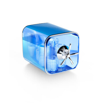 Blue glass safe, 3d illustration, icon
