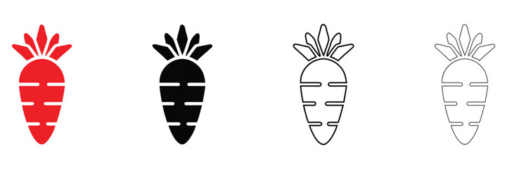 Carrot vector icon set, vegetable sign carrot icon vector, silhouette and line art for  food, gardening, and nutrition