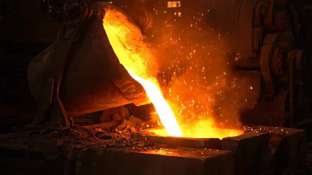 Molten Metal Being Poured in Industrial Foundry