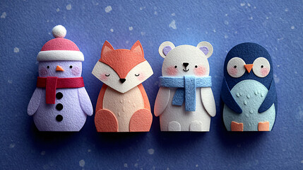 cute winter flat craft easy 2d paper craft - creative winter background. 