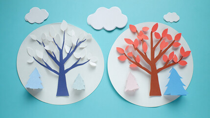 cute winter flat craft easy 2d paper craft - creative winter background. 