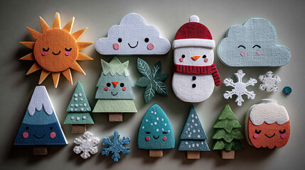 cute winter flat craft easy 2d paper craft - creative winter background. 
