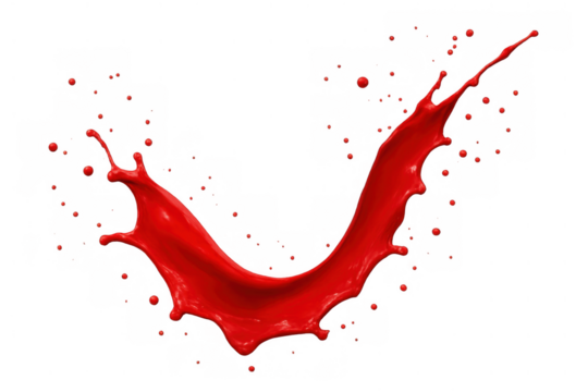 Red paint splash liquid dynamic movement with flying droplets fluid abstract creative artistic explosion on transparent background - Powered by Adobe