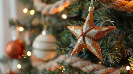 Part of the Christmas tree decorated with aesthetic toys. New Year's background. Christmas decor. Christmas background. Holiday. Decorated Christmas tree. Christmas tree with red balls.