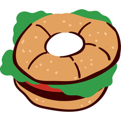 Close Up Of A Hearty Bagel Sandwich With Lettuce Tomato And Sesame Seed Bun Isolated On A Transparent Background