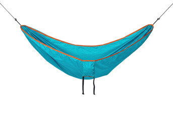 Isolated camping hammock is shown hanging with no people for sale from the store