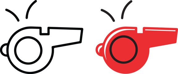 Two simple whistle icons in black outline and red color on a white background.