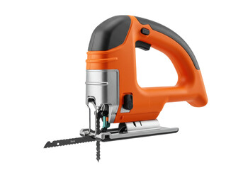 Naklejka premium Isolated electric jig saw tool, handheld power equipment for woodworking and construction