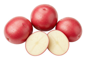 Isolated organic red potatoes, fresh produce, round vegetable, cooking ingredient close-up