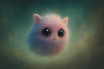 Cute fluffy creature with large eyes in dreamy background