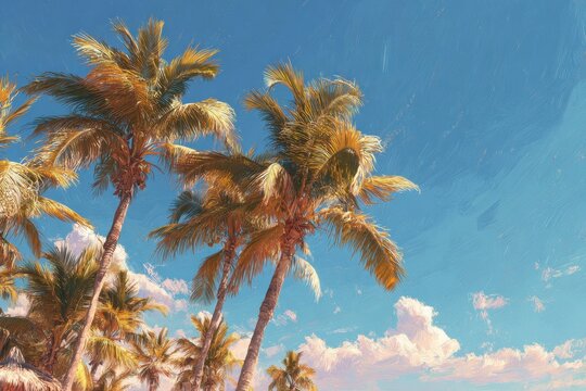 Tropical beach paradise with clear blue water and palm trees in the Caribbean