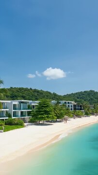 Luxurious Beachfront Resort: Tropical Paradise, Turquoise Waters, Sunny Day