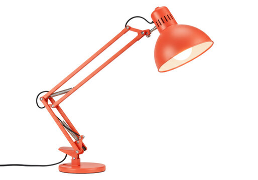 Isolated flexible orange desk lamp for reading or writing, adjustable articulated arm