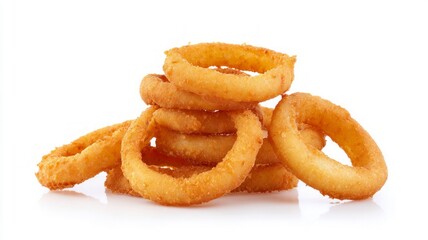 Crispy onion rings on white background. Artificial intelligence image