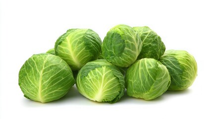 Fototapeta premium Vibrant green cabbages on white background. Artificial intelligence image