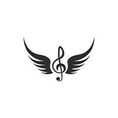 Obraz premium music, treble clef, wings, music symbol, music logo, icon, graphic, illustration, black and white, emblem, sign, melody, note, creative design, artistic