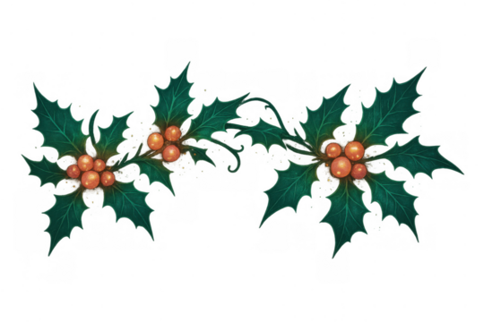 Holly garland decoration with orange berries, symbolizing christmas and winter holidays, transparent background - Powered by Adobe