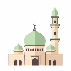Beautiful Islamic Mosque Vector Illustration with Dome and Minaret, Islamic Architecture Design for Ramadan, Eid, or Religious Background Decoration.