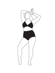 Young Woman Lingerie Plus-Size model - Illustration SVG Vector - Architecture People - Realistic line art 