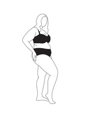 Young Woman Lingerie Plus-Size model - Illustration SVG Vector - Architecture People - Realistic line art 