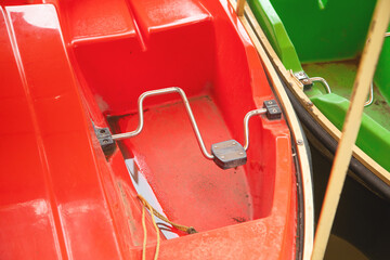 Closeup view of boat pedal.