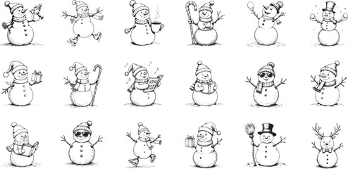 Snowman Winter Bundle Holiday Characters Seasonal Christmas Set Cute Festive Illustrations
