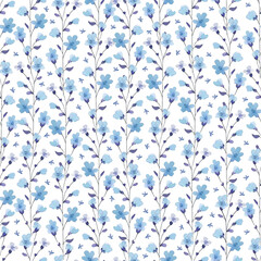 Vibrant floral pattern with delicate blue flowers on a soft white background for creative projects