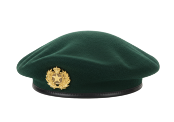 Isolated Beret military green, officer cap, army headwear uniform, army equipment
