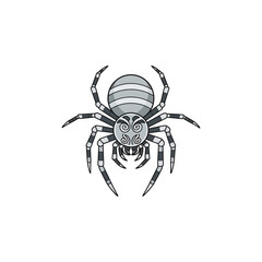 Stylized gray and black spider illustration, intricate design with patterned body, arachnid artwork