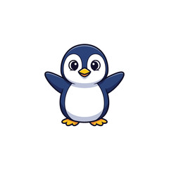 Cute cartoon penguin vector illustration, adorable cheerful arctic bird character, friendly design on white