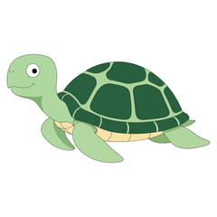 Cute cartoon sea turtle vector illustration, happy friendly marine animal, simple graphic design