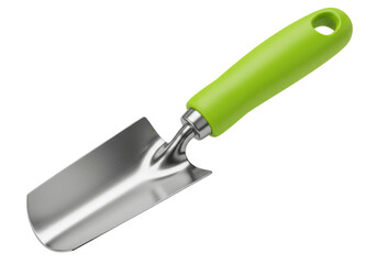 Isolated Gardening Tool on Simple Surface, Hand Trowel with Green Handle for Planting