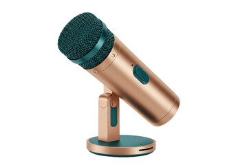 Isolated microphone on a stand for podcasts and studio recordings, no background.