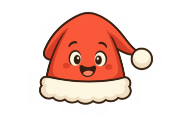Santa hat character smiling with open mouth, cute emoji face for christmas and holiday season, transparent background