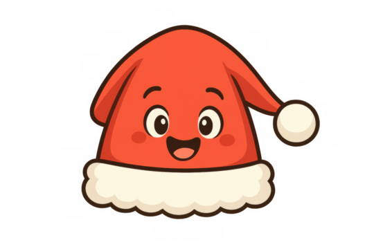 Santa hat character smiling with open mouth, cute emoji face for christmas and holiday season, transparent background