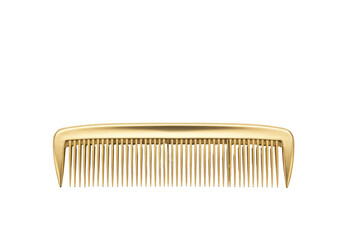 Isolated gold comb, hygiene and grooming tool for hair styling and beauty, elegant accessory