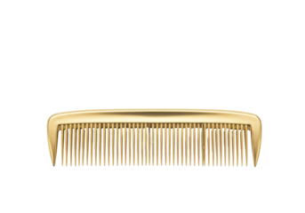 Isolated gold comb, hygiene and grooming tool for hair styling and beauty, elegant accessory