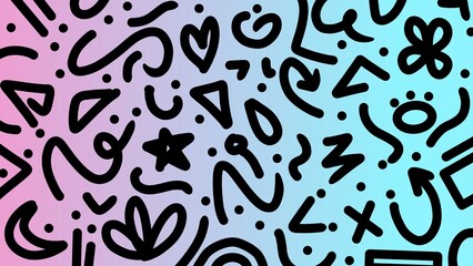 Black doodle pattern with abstract shapes. Playful black abstract doodle. Hand drawn abstract lines