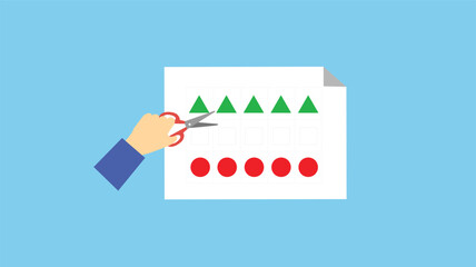 Businessman cutting a graph on a blue background. Vector illustration.