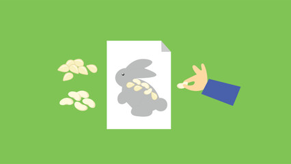 Rabbit and a hand holding a piece of paper. Vector illustration